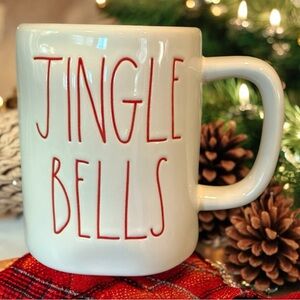 RAE DUNN “Jingle Bells” Mug in Ivory and Red Lettering